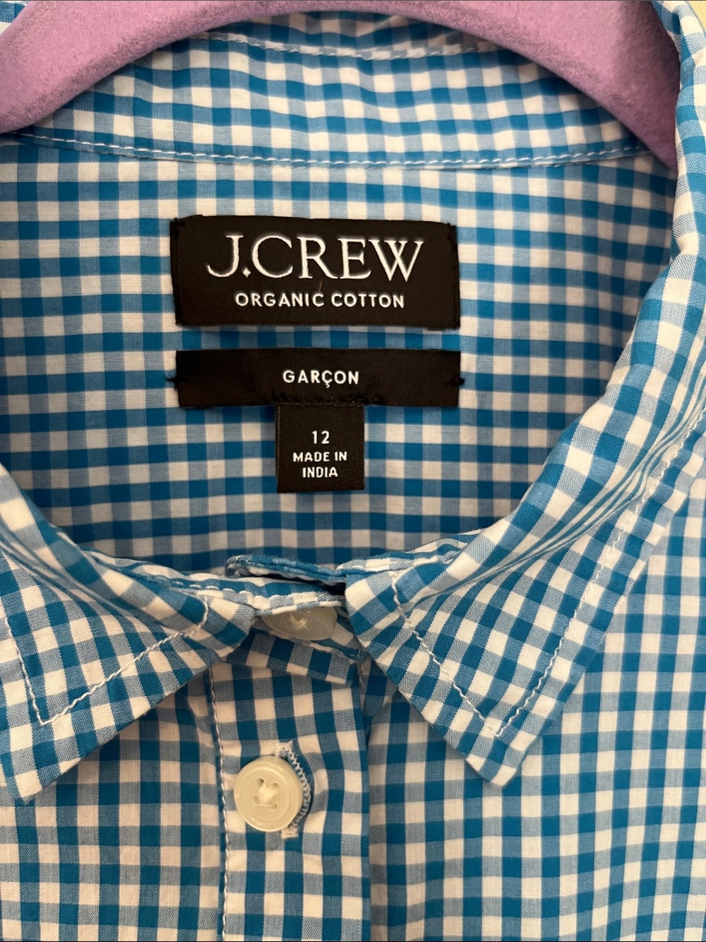 J. Crew Garçon Turquoise and White Gingham Button-Down Shirt with French Cuffs